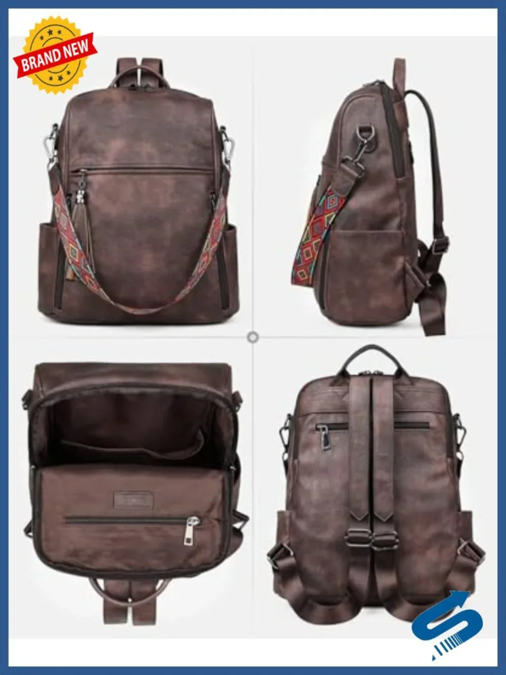 Vegan Leather Convertible Backpack for Women - 14 Inch Laptop Travel